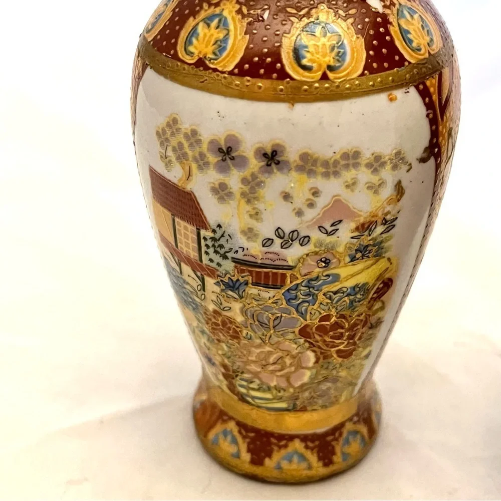 Japanese Satsuma Style Vases, Small Set of 2, Made in China, Vintage VGUC